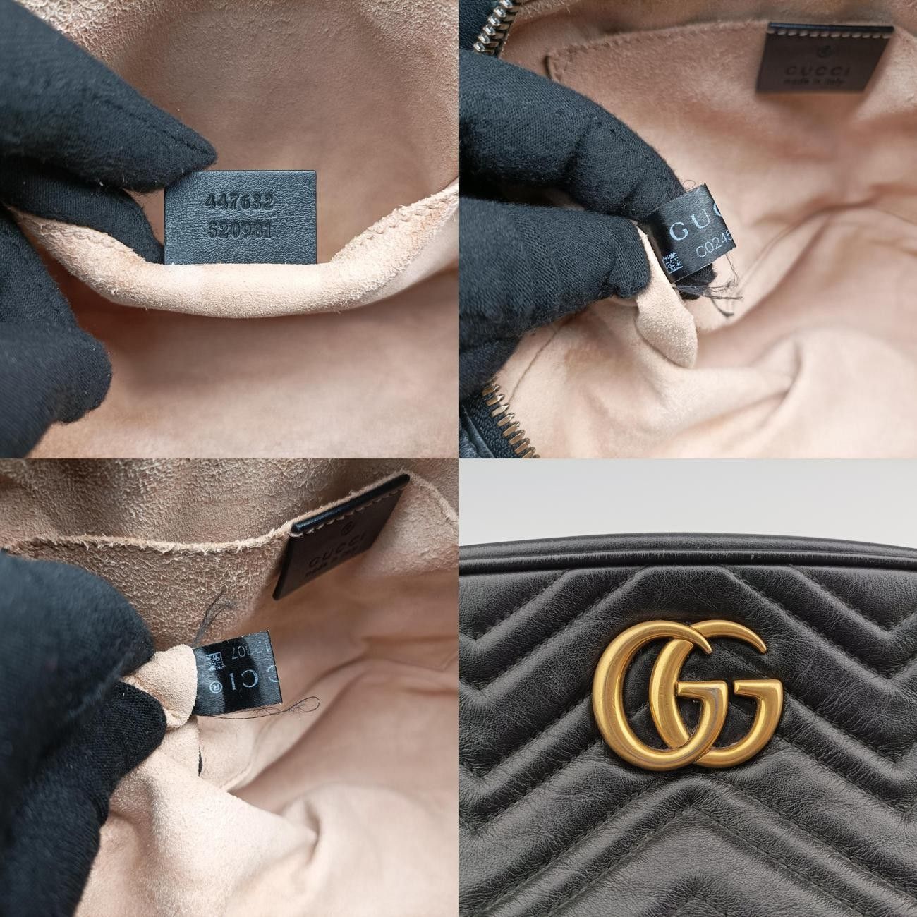  グッチGucciGGマーモント ブラック レザー 447632 メッセンジャーバッグ ショルダーバッグ