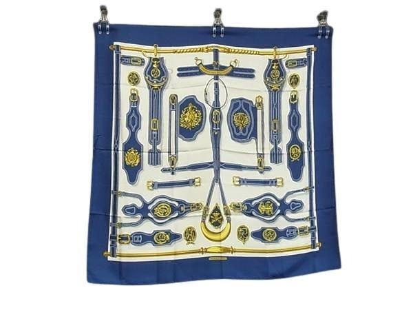 HERMES エルメス スカーフ カレ90 ブルー ホワイト シルク100% レディース HARNAIS DES PRESIDENTS 大統領の馬具 美品【本物保証】 HERMES エルメス スカーフ カレ90 ブルー ホワイト シルク100