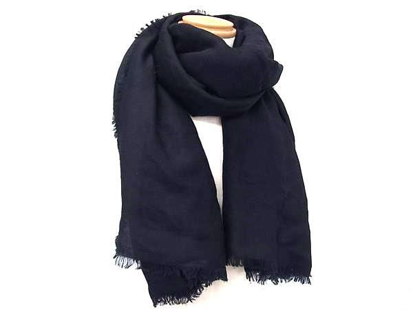 LOEWE ロエベ ストール アナグラム ネイビー系 ウール62% シルク28% カシミヤ10％ レディース 美品