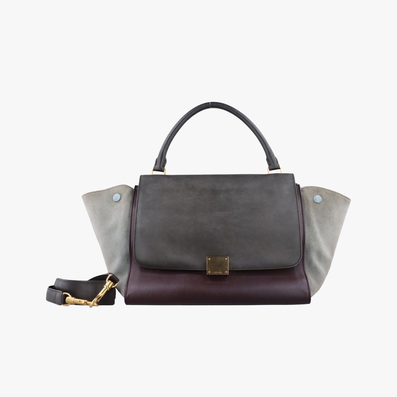 セリーヌCelineトラペーズ ブラック グレー レザー スエード F MP 0153