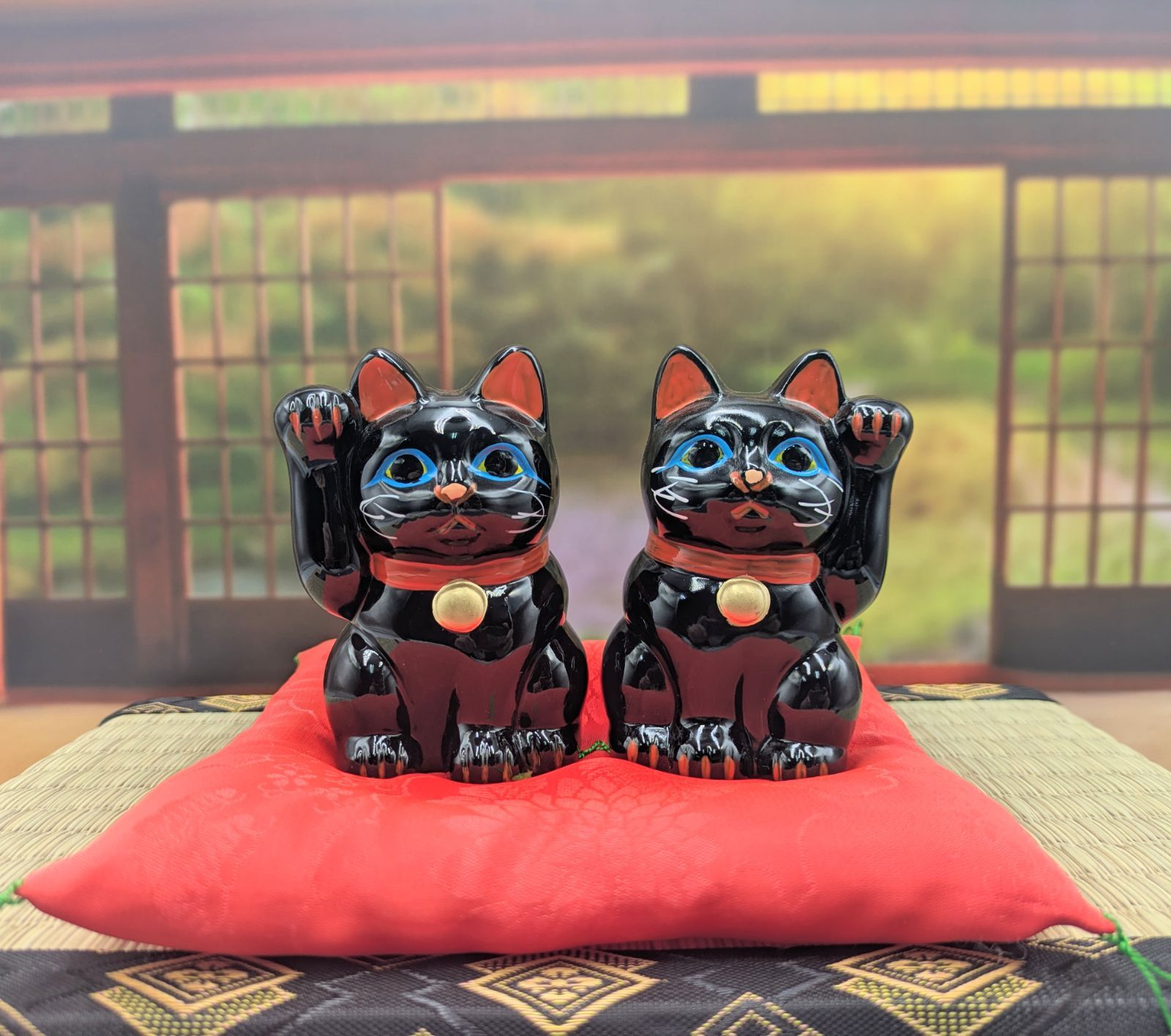 常滑焼 招き猫 3号 左手上げ 右手上げ 2種セット 黒猫 まねき猫 貯金箱