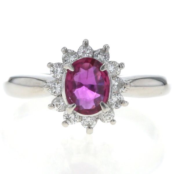 Pt850 プラチナ リング ルビー 0.62ct ダイヤモンド 0.27ct オーバル 取り巻き 指輪 10号 仕上済 zz