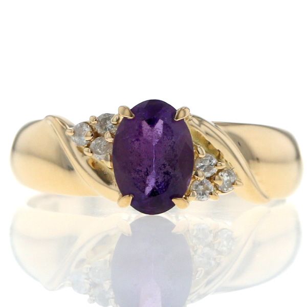 K 18 YG イエローゴールド リング アメジスト ダイヤモンド オーバル ツイスト 指輪 11.5号 仕上済 zz