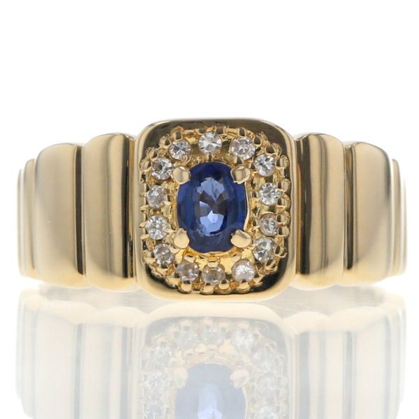 K 18 YG イエローゴールド リング サファイア 0.24 ct ダイヤモンド 0.08 取り巻き ミニ印台 指輪 11号 仕上済 zz