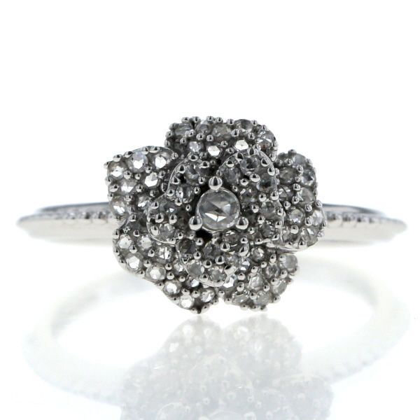 K 18 WG ホワイトゴールド リング ダイヤモンド 0 30 ct ローズカット 花 フラワー パヴェ 指輪 13号 仕上済 zz