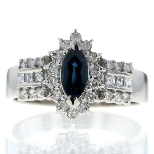 Pt900 プラチナ リング サファイア 0.54ct ダイヤモンド 0.31ct マーキス 取り巻き 指輪 11.5号 仕上済 zz