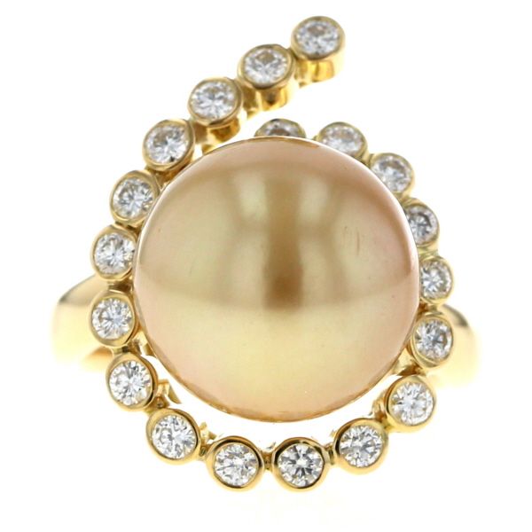 K18YG イエローゴールド リング ゴールデンパール 真珠 13.5mm