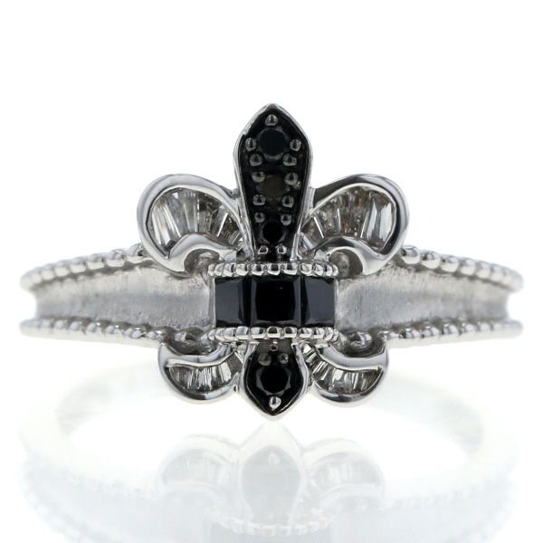 GSTV K 18 WG リング ダイヤモンド 0 30 ct ブラックダイヤ 百合の紋章 フルール ド リス 指輪 13号 仕上済 zz