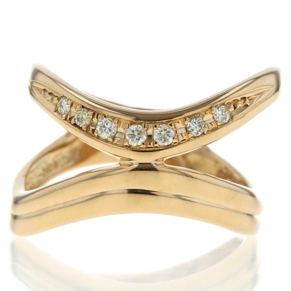 K 18 YG イエローゴールド リング ダイヤモンド 0 094 ct 2連 ウェーブ ライン X字 デザイン 指輪 11 5号 仕上済 zz