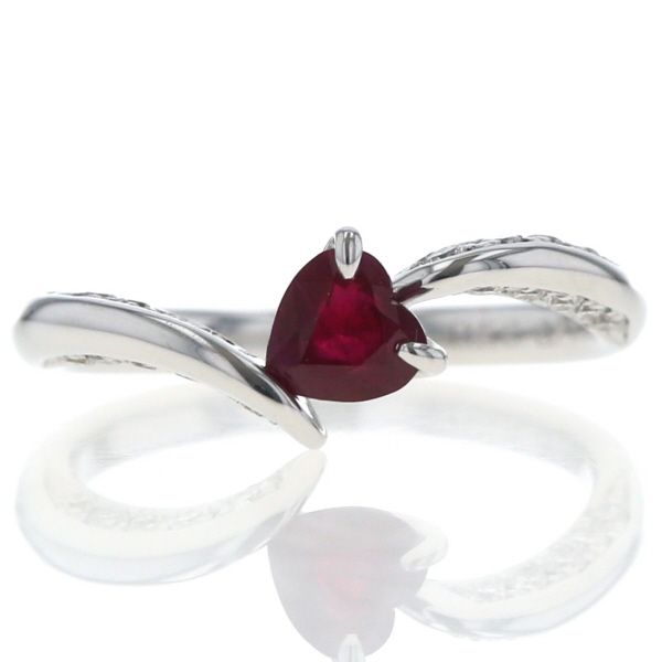 K 18 WG ホワイトゴールド リング ルビー 0.56 ct ダイヤモンド 0.26 ハート ウェーブ 指輪 11号 仕上済 zz