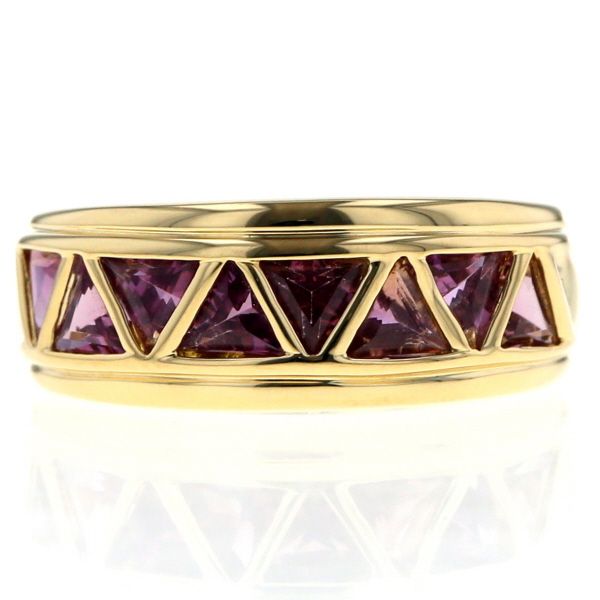 K 18 YG イエローゴールド リング ピンクトルマリン 1.76 ct トライアングル ストレート デザイン 指輪 10号 仕上済 zz