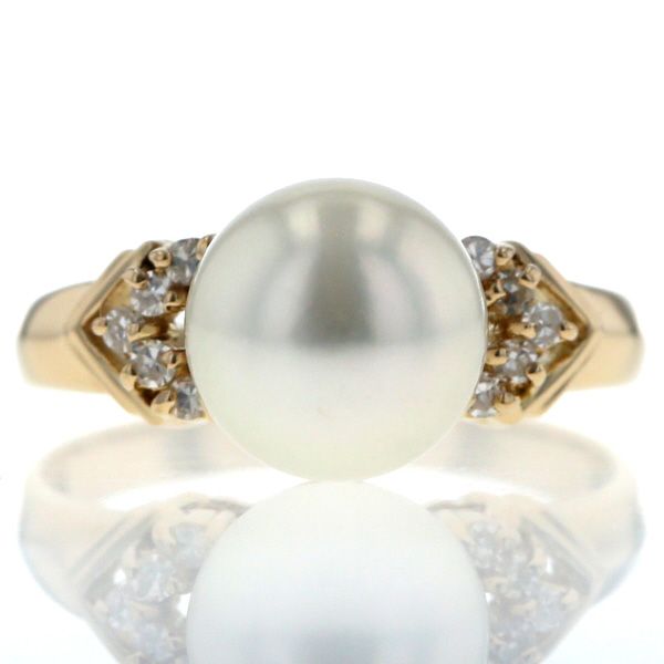 K 18 YG イエローゴールド リング パール アコヤ真珠 8 4 mm ダイヤモンド サイドストーン 指輪 9 5号 仕上済 zz