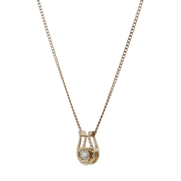 K18YG イエローゴールド ネックレス ダイヤモンド 0.13ct 一粒石 馬蹄