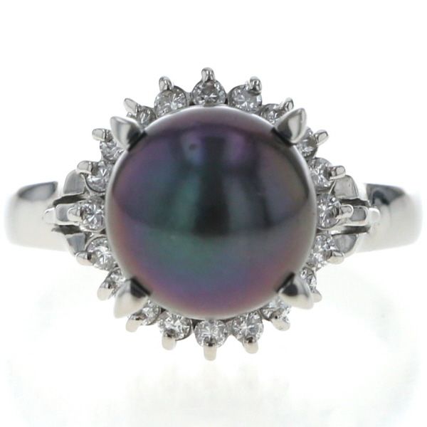 Pt900 プラチナ リング ブラックパール 着色黒蝶真珠 9.0mm