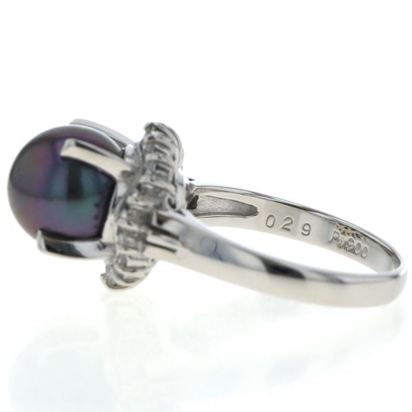 Pt900 プラチナ リング ブラックパール 着色黒蝶真珠 9.0mm