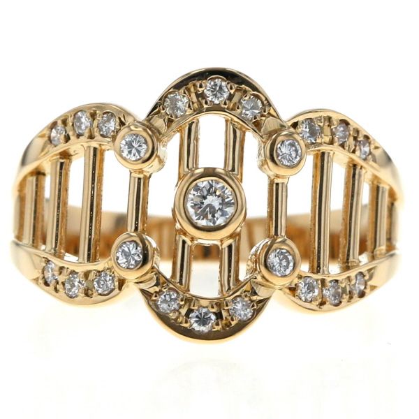 K 18 YG イエローゴールド リング ダイヤモンド 0 30 ct ストライプ 格子柄 ライン 透かし 指輪 17号 仕上済 zz