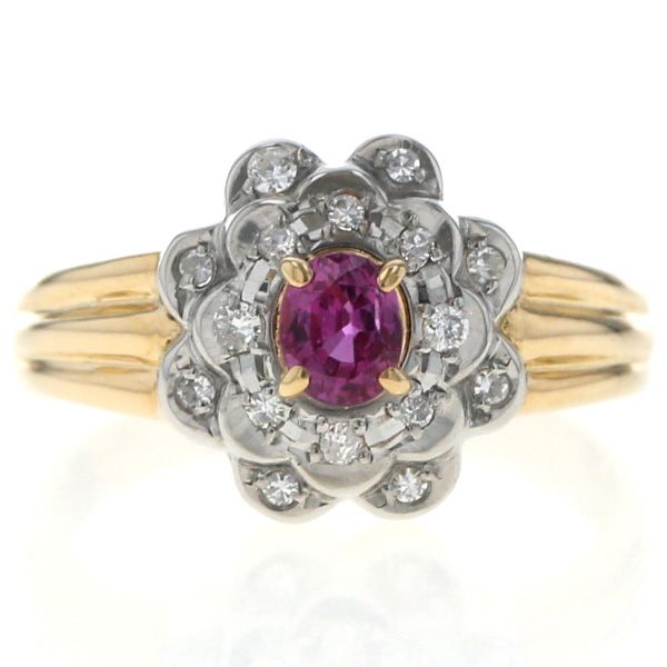 K18YG Pt900 コンビ リング ルビー ダイヤモンド 二重取り巻き