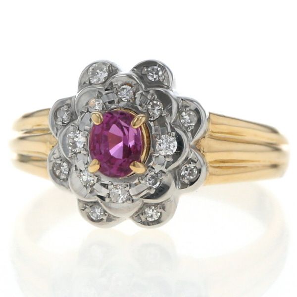 ルビー　ダイヤ　取り巻きリング　k18yg pt900 コンビ K18YG Pt900 コンビ リング ルビー ダイヤモンド 二重取り巻き