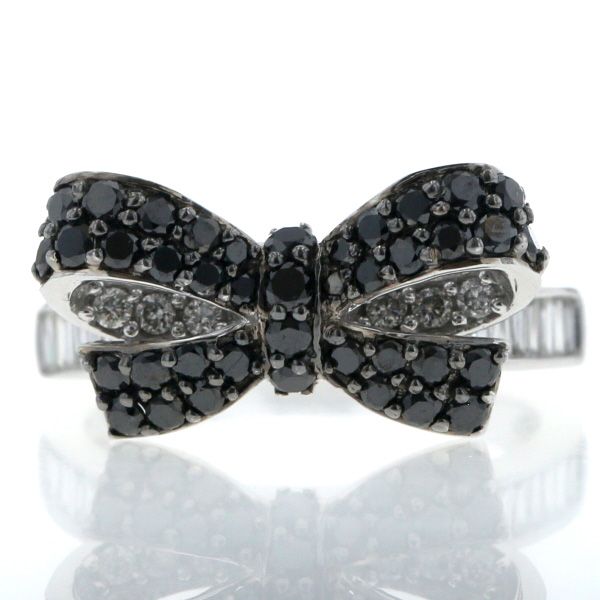 GSTV K 18 WG リング ダイヤモンド 0 84 ct ブラックダイヤ リボン テーパー パヴェ 指輪 10号 仕上済 zz