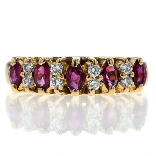 K 18 YG イエローゴールド リング ルビー 0.60 ct ダイヤモンド 0.18 マーキス 一文字 指輪 10号 仕上済 zz