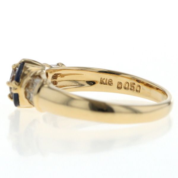  K 18 YG リング ダイヤモンド 0.50 ct 0.22 サファイア 0.31 プリンセス 花 フラワー 指輪 10号 仕上済 zz リング 指輪 アクセサリー