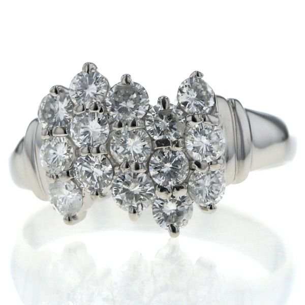 Pt 850 プラチナ リング ダイヤモンド 1.56 ct 15粒 パヴェ ジグザグ デザイン 指輪 22号 仕上済 zz