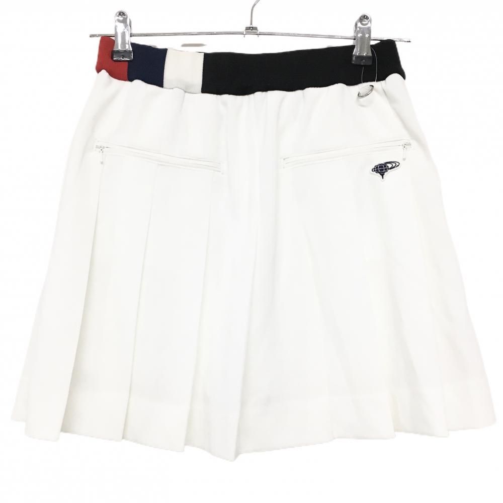 ビームスゴルフ プリーツスカート 白×黒 ウエストゴム レディース S ゴルフウェア BEAMS GOLF