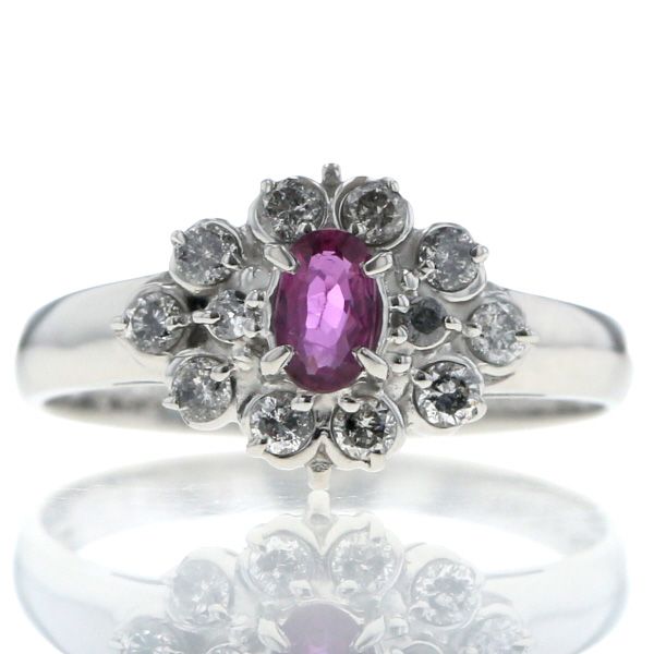 ★10月特価★プラチナ ルビー＆ダイヤリング　可愛い　花デザイン Pt900 プラチナ リング ルビー 0.48ct ダイヤモンド 0.30ct オーバル