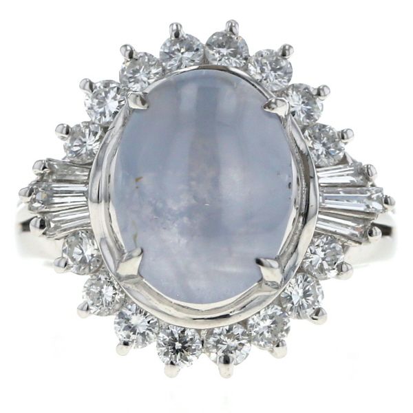 Pt 900 プラチナ リング スターサファイア 7.15 ct ダイヤモンド 0.98 カボション 大粒 取巻き 指輪 12号 仕上済 zz