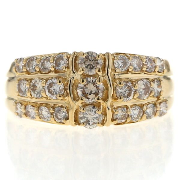 K 18 YG イエローゴールド リング ダイヤモンド 1.05 ct 3列 ライン パヴェ 幅広 デザイン 指輪 17号 仕上済 zz