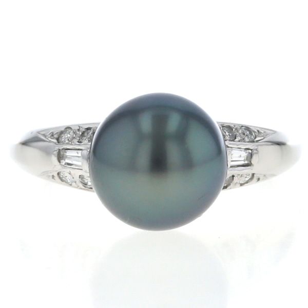 Pt900 プラチナ リング ブラックパール 黒蝶真珠 9.5mm ダイヤモンド