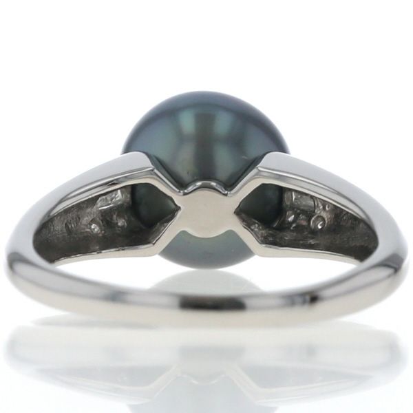 Pt900 プラチナ リング ブラックパール 黒蝶真珠 9.5mm ダイヤモンド