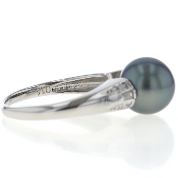 Pt900 プラチナ リング ブラックパール 黒蝶真珠 9.5mm ダイヤモンド