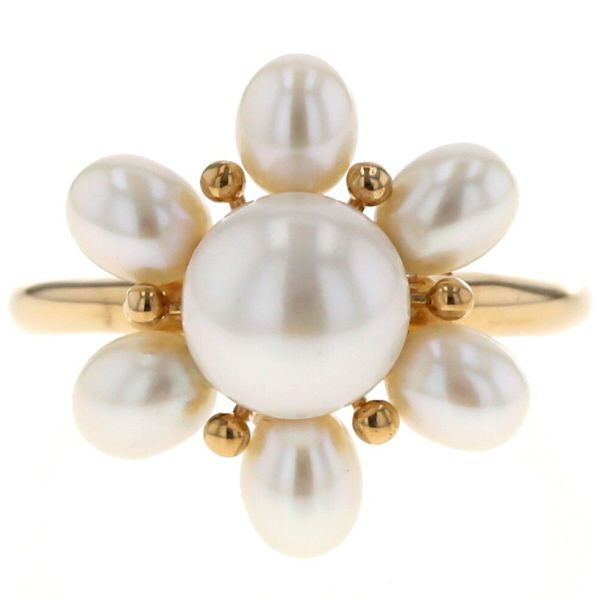 K 18 YG イエローゴールド リング パール 真珠 7.0 mm 3.8 7粒 花 フラワー デザイン 指輪 10号 仕上済 zz