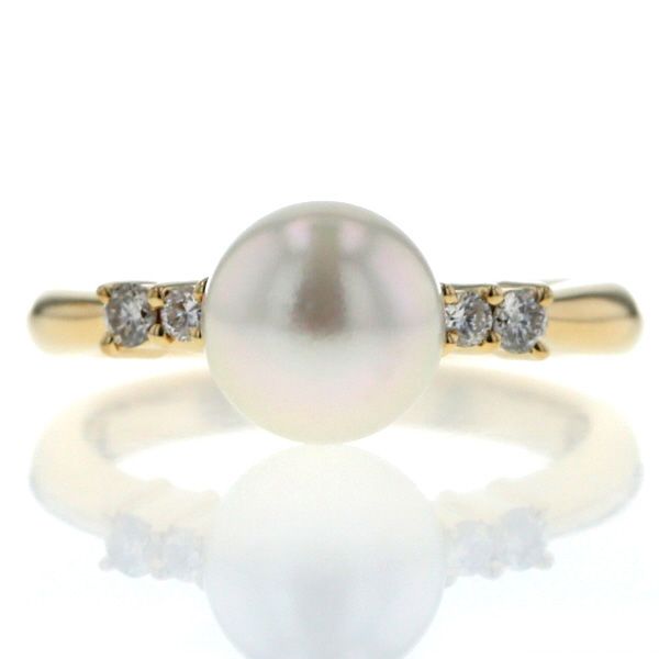 K 18 YG イエローゴールド リング パール 真珠 7 6 mm ダイヤモンド 0 11 ct サイドストーン 指輪 10号 仕上済 zz