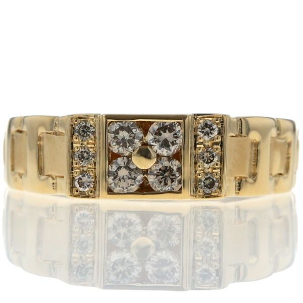 K 18 YG イエローゴールド リング ブラウンダイヤモンド 0.37 ct つや消し チェーンモチーフ 指輪 16.5号 仕上済 zz