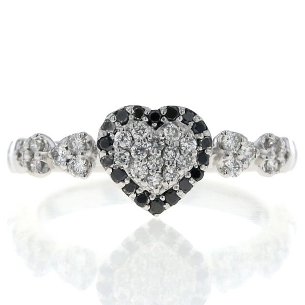 K 18 WG リング ダイヤモンド 0.37 ct ブラックダイヤモンド パヴェ ハート モチーフ 取り巻き 指輪 10.5号 仕上済 zz