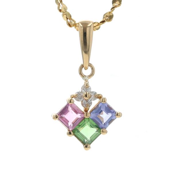 K18YG ネックレス ダイヤモンド タンザナイト トルマリン スクエア