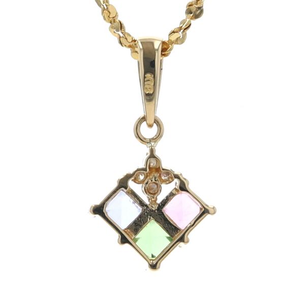 K18YG ネックレス ダイヤモンド タンザナイト トルマリン スクエア