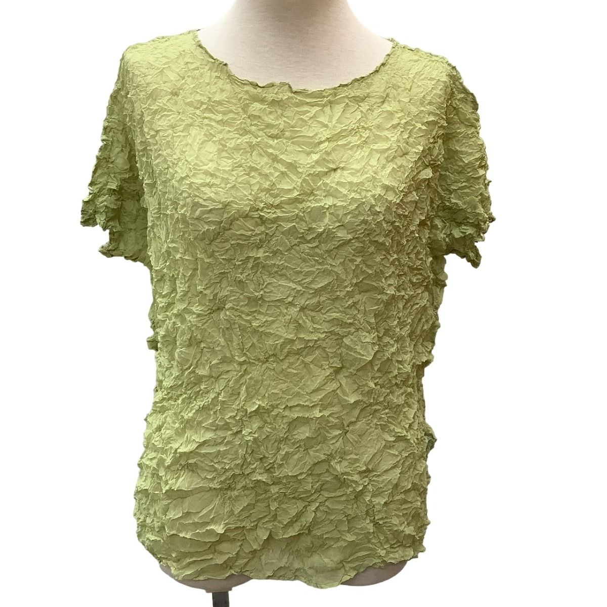 ♪♪ISSEY MIYAKE イッセイミヤケ カットソー シワ加工 シフォン 黄緑