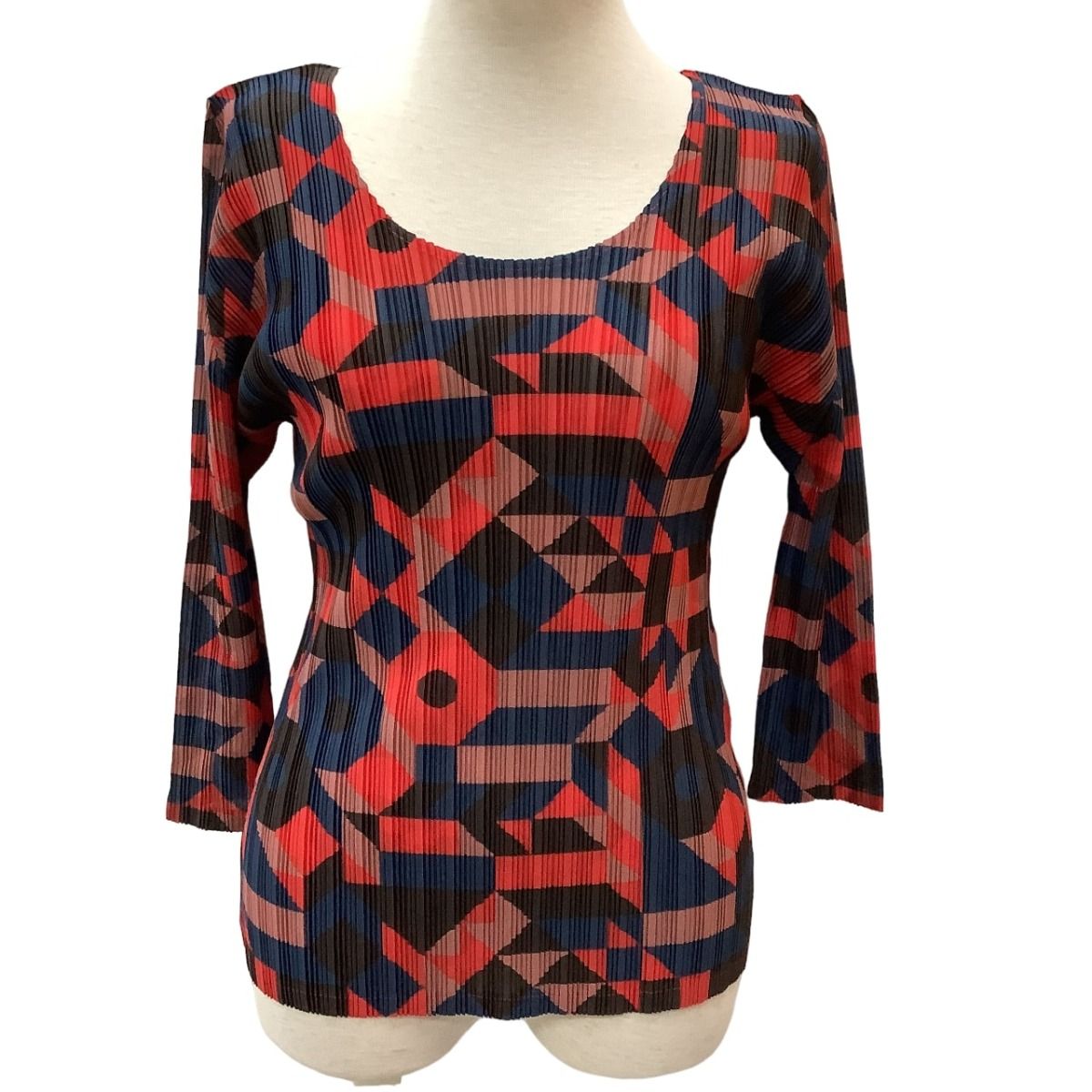 ISSEY MIYAKE イッセイミヤケ PLEATS PLEASE 総柄 カットソー SIZE 3 PP 33 FK 342 レッド
