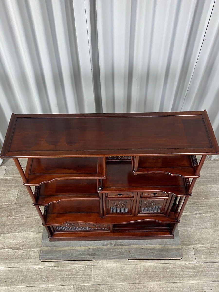 GT76 唐木家具 花梨材 総無垢 飾り棚 違い棚 茶棚 茶 タンス 箪笥