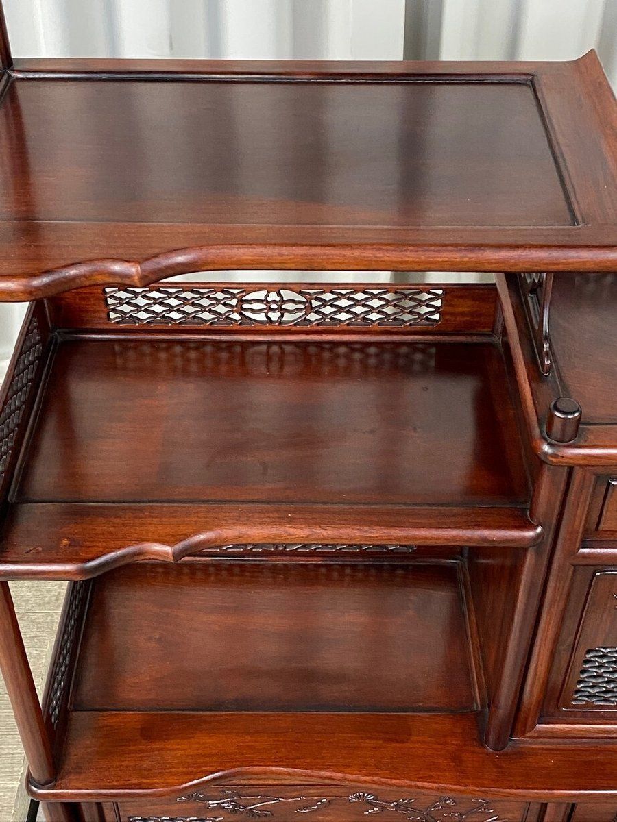 花台アンティーク 茶棚 唐木 透し彫り インテリア 唐木 飾り棚 違い棚 透かし彫り 飾棚 違棚茶箪笥 茶棚 | さくら堂