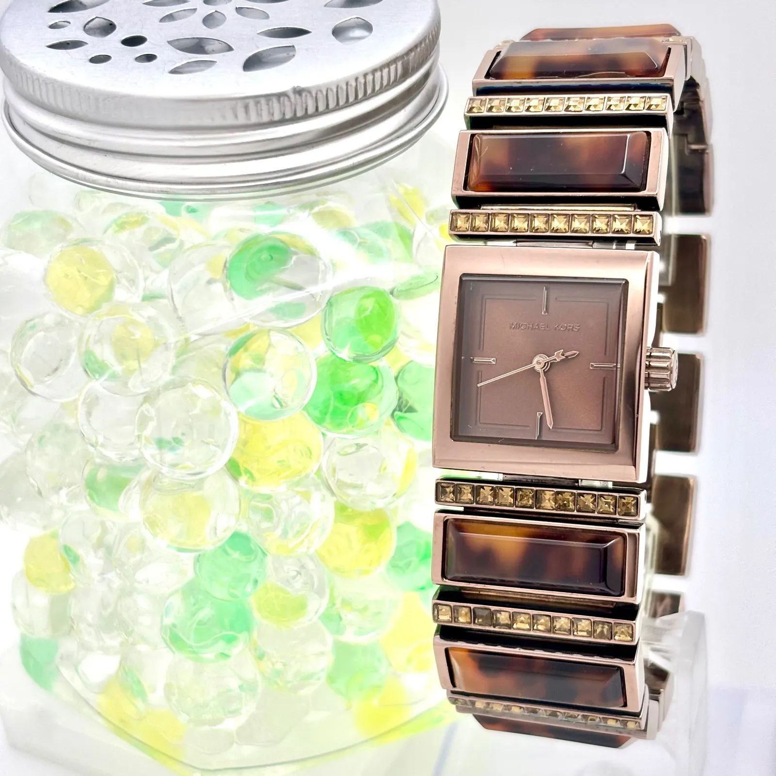 電池 MICHAEL KORS マイケルコース レディース 腕時計 スクエア 鼈甲柄 ブラウン MK-4267