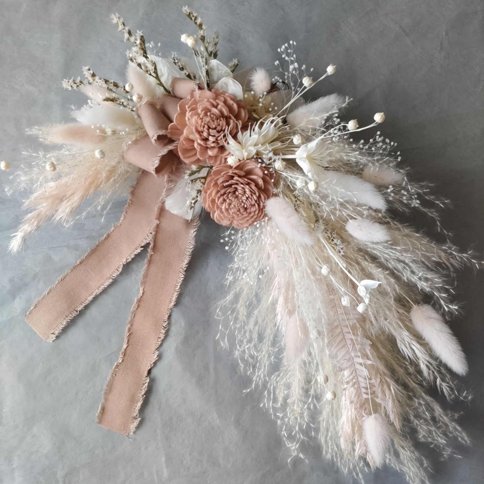 横長スワッグ アシメStyle くすみピンク系ドライフラワー ニューボーン