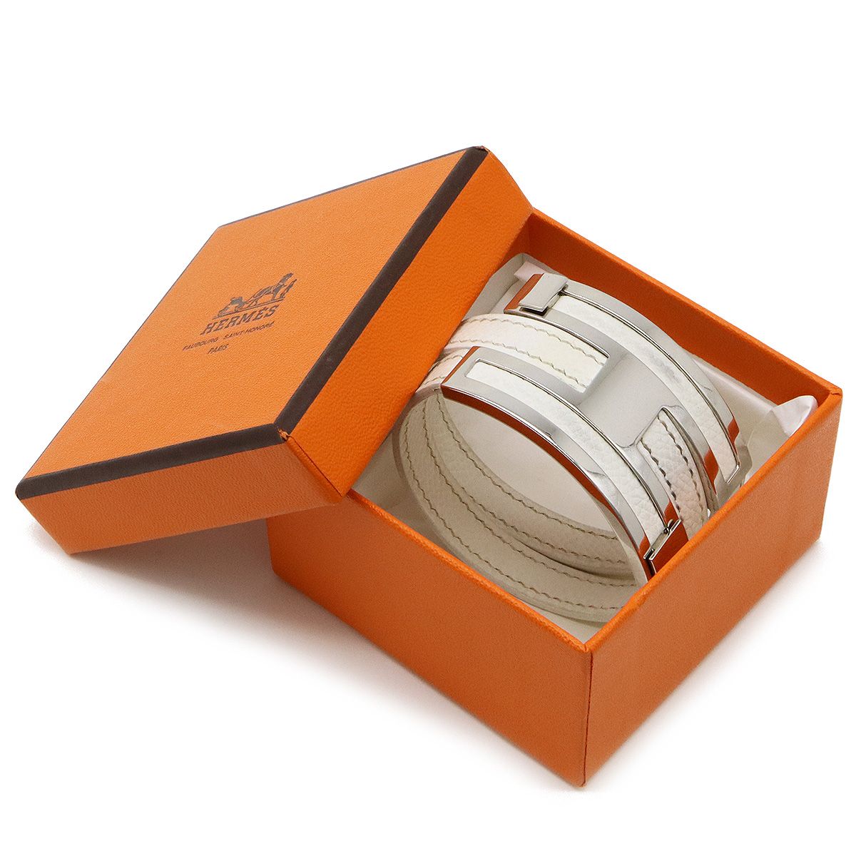 HERMES エルメス プスプス ブレスレット バングル Hモチーフ レザー