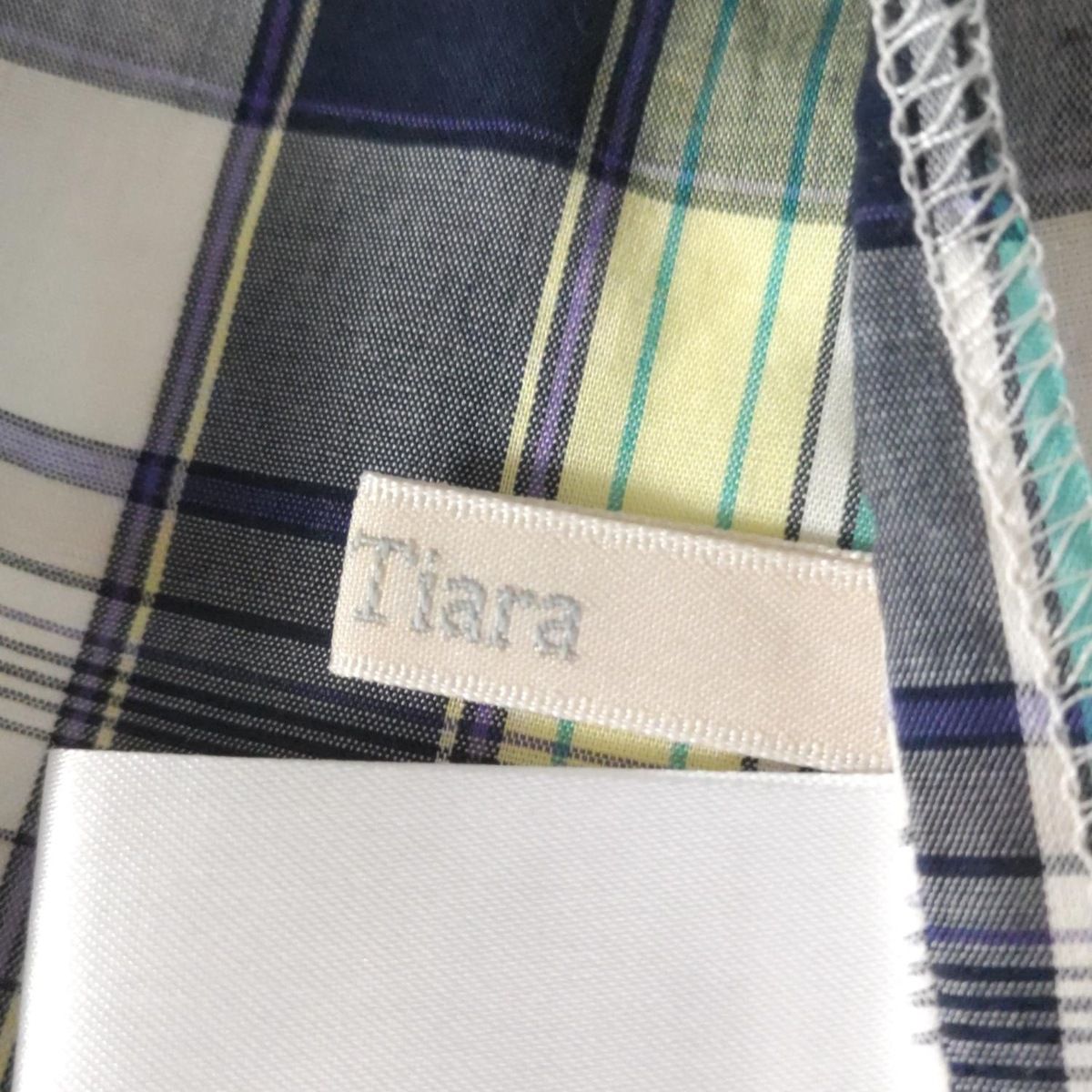  Rose Tiara ローズティアラ 半袖シャツブラウス サイズ42 L レディース - ネイビー×ライトイエロー×マルチ チェック柄 フリル 半袖 シャツ ブラウス