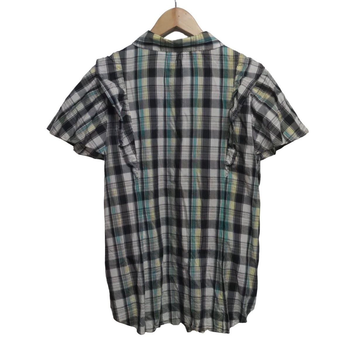 Rose Tiara ローズティアラ 半袖シャツブラウス サイズ42 L レディース - ネイビー×ライトイエロー×マルチ チェック柄 フリル