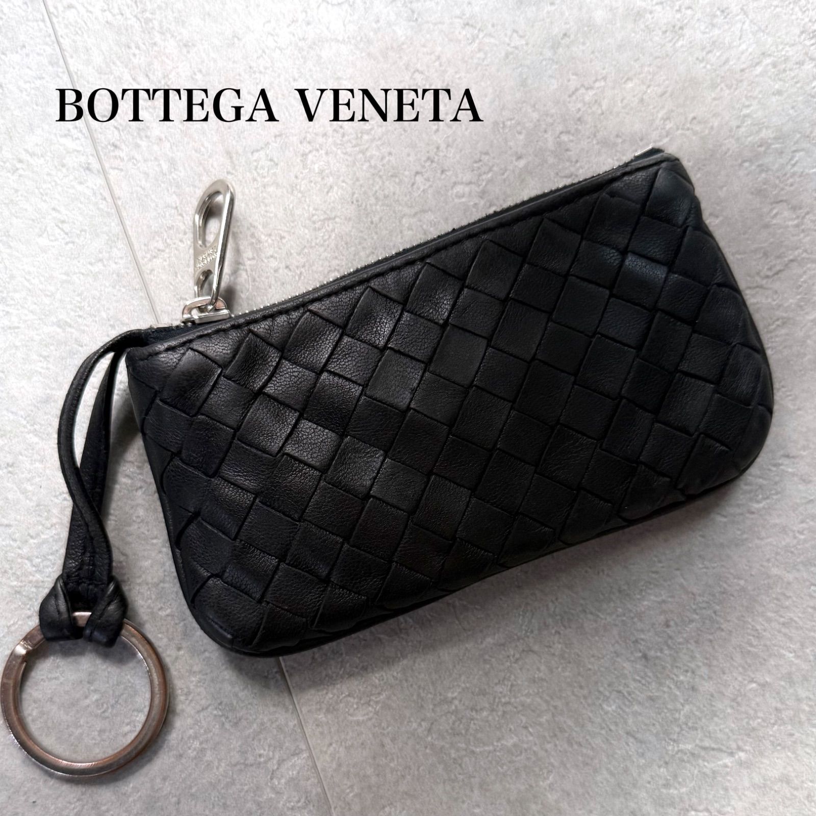 BOTTEGA VENETA ボッテガヴェネタ イントレチャート コインケース ミニ財布 小銭入れ カードケース キーリング付き ラムレザー ブラック シルバー金具