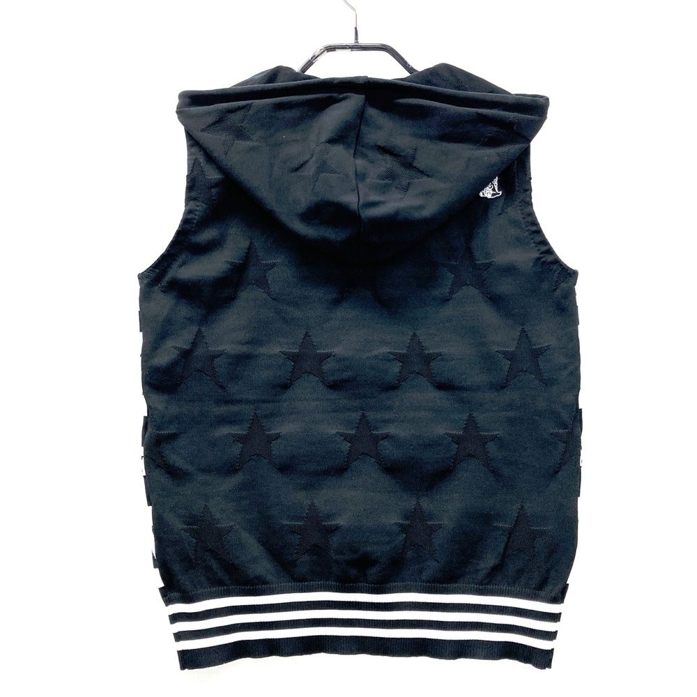 サイズ 2 DANCE WITH DRAGON ダンスウィズドラゴン フード ニットベスト ロゴ ボーダー柄 ブラック系 ゴルフウェア レディース ストスト